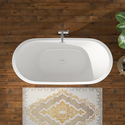 59" Freestanding Acrylic Bathtub – White Double Slipper Soaking Tub with Chrome Drain & Overflow, Glossy Finish for Modern Bathrooms #YSB9210