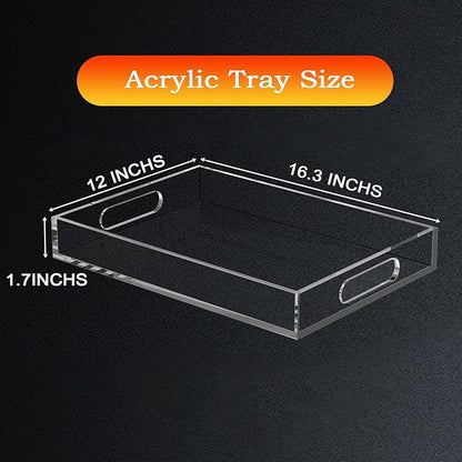 Acrylic Organizer Tray with Handle - Large Lucite Tray for Bench, Coffee Table, Countertop, Kitchen, Bathroom, Living Room, Powder Room