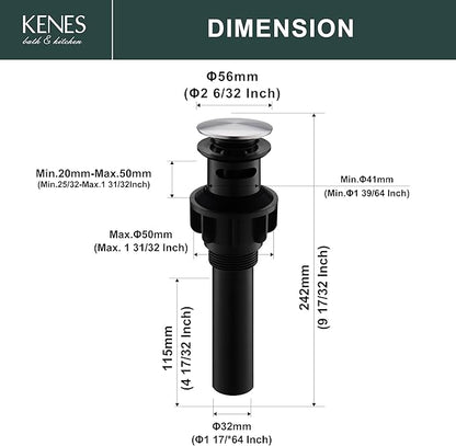 KENES Bathroom Sink Drain Stopper Pop up Sink Drain with Overflow, Brushed Nickel Lavatory Bathroom Vanity Sink Drain Assembly, Built-in Anti-Clogging Strainer