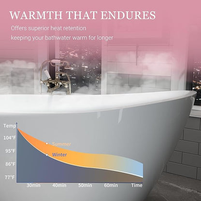 ABRUZZO 63" Acrylic Freestanding Bathtub - Deep Soaking Tub with Pop-Up Drain & Overflow, Glossy White Standalone Bathtub for Modern Bathroom, Fiberglass Reinforced Construction