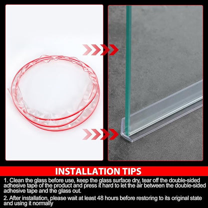 2 Pcs 3/8'' x 73'' Long Clear Vinyl L-Type Seal Strip with Pre-Applied Self Adhesive Threshold Water Dam Barrier Bathroom Glass Shower Door Seal Strip for Gap Frameless Shower Door