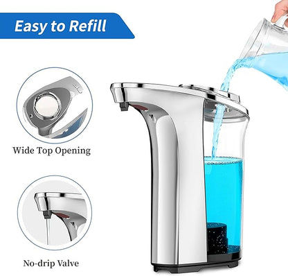 Automatic Soap Dispenser Touchless 17oz/500ml, Set of 2 Pack Liquid Soap Dispenser, Battery Countertop Dispensers with 5 Adjustable Levels, Bathroom Lotion Dispensers Over Sink, Silvery