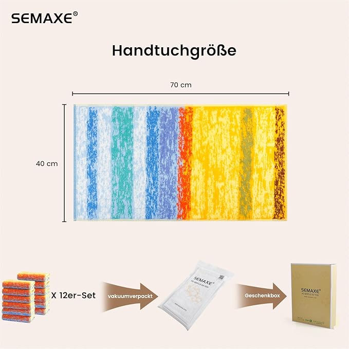 SEMAXE 12 Pack Hand Towels for Bathroom, 100% Cotton Towels with Hanging Loops, Soft & Highly Absorbent, Hand Towel Set for Gym, Shower, Hotel, Spa and Kitchen, Colorful Towel - Wheat Field Collection