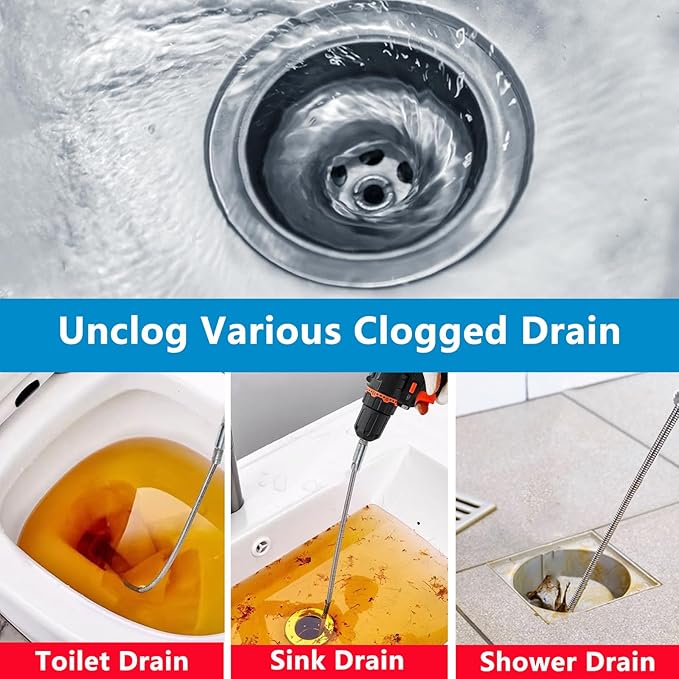 Drain Snake, Spring Drain Clog Remover with Electric Drill Connector, Durable Metal Hair Snake Tool Drain Opener for Sewer Kitchen Sink Bathroom Clogged Unblocker,1 Pcs 118.1 Inch 9.8 FT