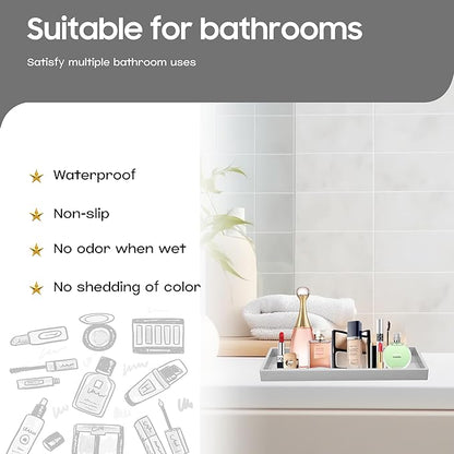 Vanity and Bathroom Tray, 11.8" ABS Countertop Organizer,Waterproof Vanity Tray for Toilet Tank,Perfume,Soap,Keys,Bathroom Accessories,Kitchen and Bath Trays,Non Slip Small Trays,Gray