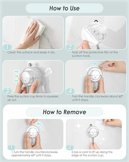 Suction Cup Hooks for Shower, Upgrade Clear Suction Towel Hooks Heavy Duty Removable Bathroom Suction Hooks for Shower Tile Wall Glass Door Window 4 Pack