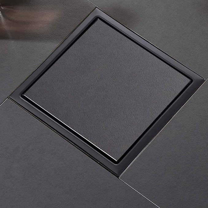 4 Inch Square Shower Floor Drain, Shower Drain Kit with Flange and 2 in 1 Tile-Insert Cover, Square Shower Drain, SUS 304 Stainless Steel Floor Drain,Matte Black