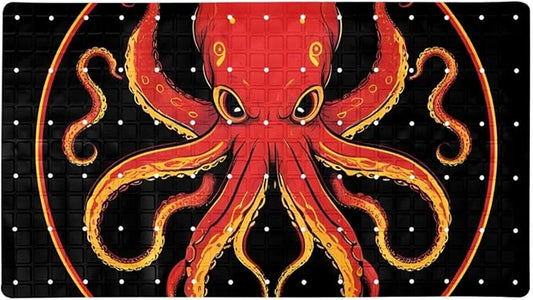 Bathtub Mats for Shower Tub, Anti-Slip Bath Mats for Inside Tub, Bathroom Shower Mats with Drain Holes and Suction Cups (Aesthetic Red and Yellow Octopus Black Background)