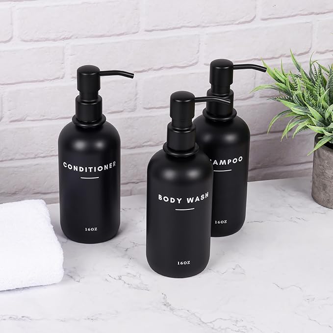 Set of 3 Shampoo and Conditioner Dispenser - 16oz Durable Shower Soap Dispenser and Shampoo Bottles - Easy to Refill Bathroom Decor