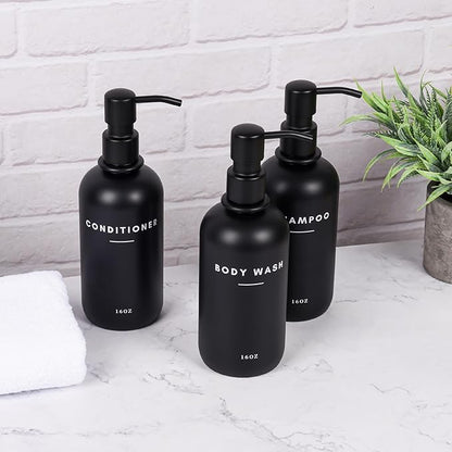 Set of 3 Shampoo and Conditioner Dispenser - 16oz Durable Shower Soap Dispenser and Shampoo Bottles - Easy to Refill Bathroom Decor