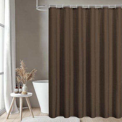 2-in-1 Waterproof Fabric Shower Curtain or Liner,Linen Textured,Breathable TPU & Washable Bathroom Shower Curtain Set with 12 Plastic Hooks,Modern,72"x72" Brown