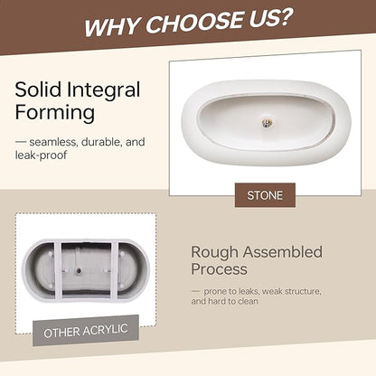WOODBRIDGE 59" L x 32-5/8" W Luxury Contemporary Solid Surface Stone Resin Freestanding Bathtub in Matte White