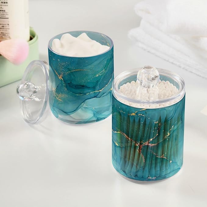 MNSRUU 4 Pack Qtip Holder Organizer Dispenser Blue Marble Abstract Fluid Art Bathroom Containers Bathroom Vanity Storage Canister Apothecary Jars for Cotton Swabs/Pads/Floss
