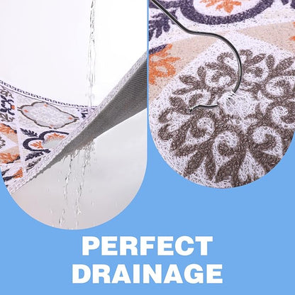 Square Shower Mat 23x23 Inch Non-Slip with Drain Hole, Shower Floor Mats for Bathroom, PVC Loofah Stall Mat, Secure Boho Bath Mats