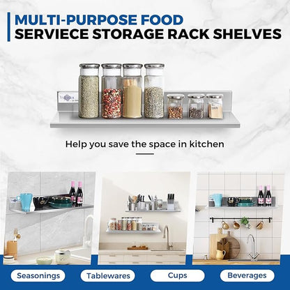 Profeeshaw Stainless Steel Shelf Wall Mounted Commercial Stainless Steel Shelves 8.6 * 24 Inch 50lb Heavy Duty Commercial Kitchen Shelf for Restaurant, Bar, Utility Room, Kitchen and Garage