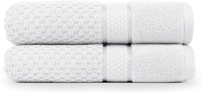 Ample Decor 100% Cotton Christmas White Hand Towel for Bathroom Set of 2- Super Soft, Quick-Dry, Highly Absorbent, Popcorn Textured - Mulaayam Collection - 18 X 28 Inch