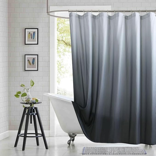 Long Fabric Shower Curtain, Grey Ombre Microfiber Cloth Shower Curtains for Bathroom, Modern Waterproof Bathroom Curtains, 72" W x 78" H
