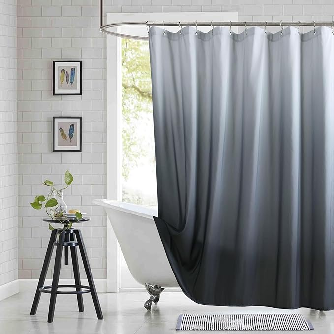 Grey Fabric Shower Curtain, Gray Ombre Microfiber Cloth Shower Curtains for Bathroom, Modern Waterproof Bathroom Curtains, 62" W x 72" H