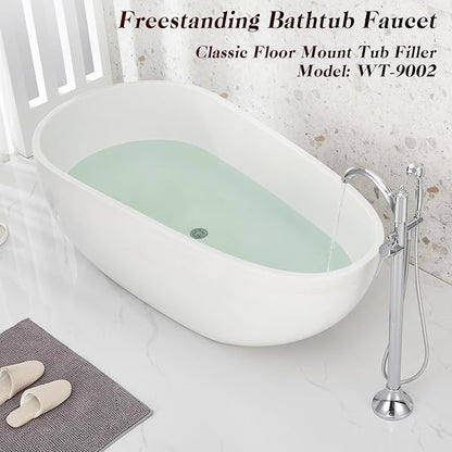 Free Standing Tub Faucet, Classic Freestanding Bathtub Faucet with Vintage Hand Shower Brass High Flow Rate Floor Mount Tub Filler Swivel Spout Soaker Tub Faucets Polished Chrome (WT-9002CP)