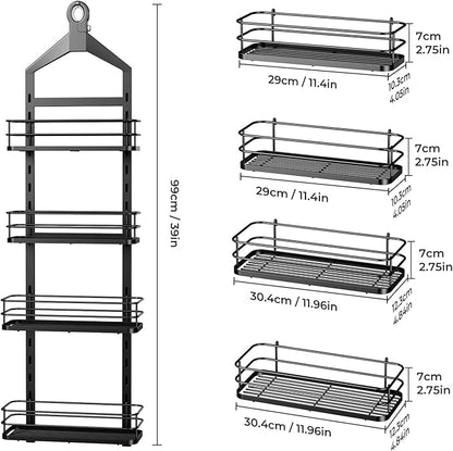 ODesign 4 Tier Height-Adjustable Shower Caddy Hanging Anti-Swing-Over The Shower Head Caddy-Sho wer Storage Organizer Bathroom Shelves Basket Caddies-Black