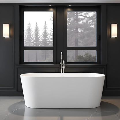 67" Acrylic Freestanding Bathtubs, Stand Alone Tub, Soaking Tubs for Bathroom, Integrated Overflow and Drain, cUPC Certified, Gloss White