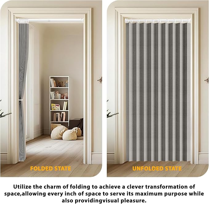 Accordion Door Curtain Set - 100% Blackout, with Curtain Rod Included, for Bedroom Privacy Protection (Grey-43 W x 78" L+Rod)