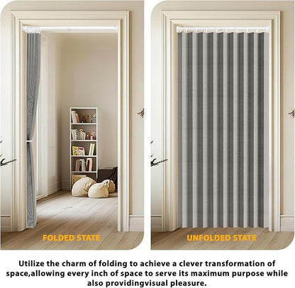 Accordion Door Curtain Set - 100% Blackout, with Curtain Rod Included, for Bedroom Privacy Protection (Grey-43 W x 78" L+Rod)