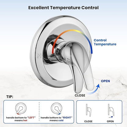 gotonovo Dual 2 in 1 Shower Head Kit High Pressure Combo System Shower Faucet 6 Modes ABS Handheld Spray Shower Trim Kit with Valve Shower Head and Handle Set Polished Chrome