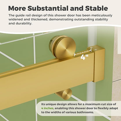 DELAVIN 56-60" W x 75" H Double Sliding Shower Door, Gold Frameless Shower Door, 1/4" (6mm) SGCC Tempered Glass, Noiseless Leak Proof Shower Doors with Square Rail, Stainless Steel, Aluminum