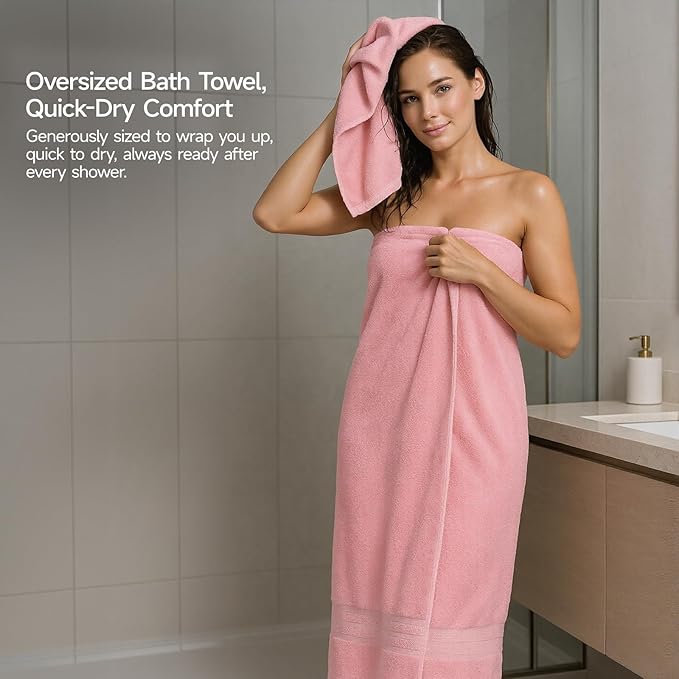 REDKISS Pink Towel Set of 8-100% Cotton Luxury Bath Towels Set for Bathroom, 600 GSM Highly Absorbent Bathroom Towel with 2 Large Bath Sheet, 2 Hand, 4 Washcloths, Pink Shower Towels for Dorm