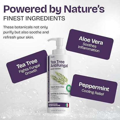 Antifungal Tea Tree Body Wash - Antibacterial Body Wash for Jock Itch, Eczema, Back Acne, Ringworm Treatment for Humans | Antibacterial Soap For Men & Women with 1% Tolnaftate & Tea Tree Oil - 16.9 oz