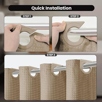 Inhousolu No Hook Waffle Weave Shower Curtain with Removable Snap in Fabric Liner Set for Bathroom, 230 GSM Heavy Duty Weighted Hem, Water Repellent Washable Bath Curtains, 72 x 72 Inch, Beige
