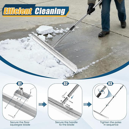 CAROD 33.4" Heavy Duty Floor Squeegee for Concrete, Industrial Silicone Blade Squeegee for Floor with 63" Stainless Handle, Anti-Splash Curved Baffle Design for Warehouse, Factory, Outdoor Use