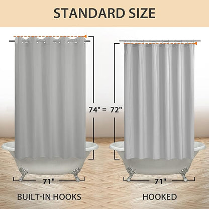 River Dream No Hook Hotel Cloth Grey Shower Curtain Soft Microfiber & Waterproof - Fabric Shower Curtain or Liner, Washable & Bottom Magnets, Gray, 71x74