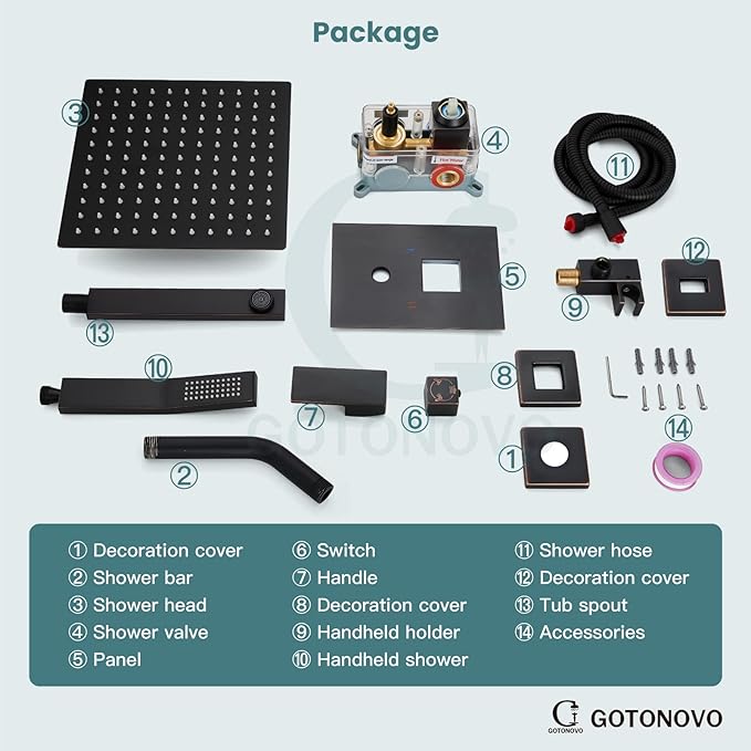 gotonovo Shower System with Tub Spout Wall Mounted Rain Shower Head and Handle Combo Shower Faucet Set with Valve, 8 Inch, Oil Rubbed Bronze