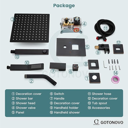 gotonovo Shower System with Tub Spout Wall Mounted Rain Shower Head and Handle Combo Shower Faucet Set with Valve, 8 Inch, Oil Rubbed Bronze