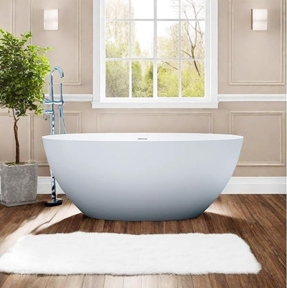55'' Resin Stone Soaking Bathtub Freestanding Bathtub Solid Surface Modern Tubs with Overflow and Pop-up Drain in White…