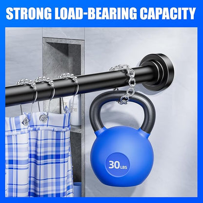 Ausemku Shower Curtain Rod - 32-68 Inch Rustproof Tension Rod, Non-Slip Spring Design, No Drilling Adjustable Curtain Rod for Bathroom, Kitchen, and Closet（Black）