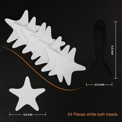 Anti Slip Shower Stickers 24 PCS Safety Bathtub Strips Adhesive Decals with Premium Scraper(White Star)