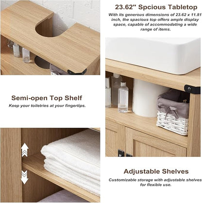 Bathroom Floor Cabinet, Adjustable Shelf, Barn Doors, Farmhouse Bathroom Storage Cabinet for Kitchen, Living Room (Natural Oak)