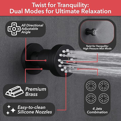 VANFOXLE Shower Faucet Set Matte Black Shower System,Push Button Diverter Shower Faucet with 2 in 1 Handheld,Ceiling Mount 10 Inch Shower Head with 4 PCS Dual Modes 2 Inch Body Jets