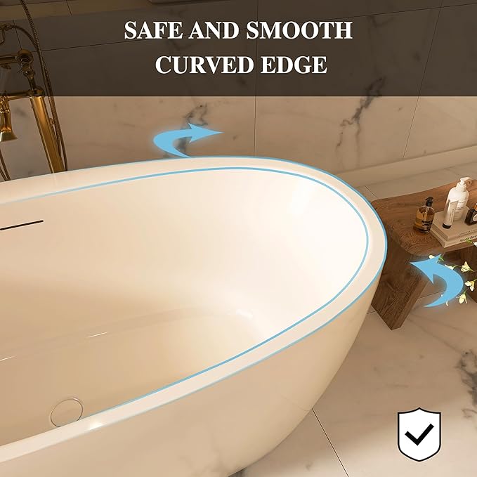 67" Acrylic Free-standing Bathtubs for Bathroom, Soaking Tub, Stand Alone Tub, UPC Certified Slotted Overflow and Pop-up Drain, Tap Deck Bathtub