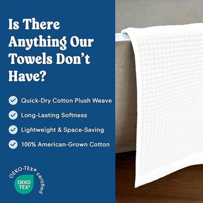 ONSEN Terry Cotton Waffle Face Towel Set – 4 Pack Luxury Cotton Face Towels, Quick Dry & Absorbent Washcloths – Soft, Lightweight, Durable Bathroom Towels for Everyday Use (White, 12x12 in)