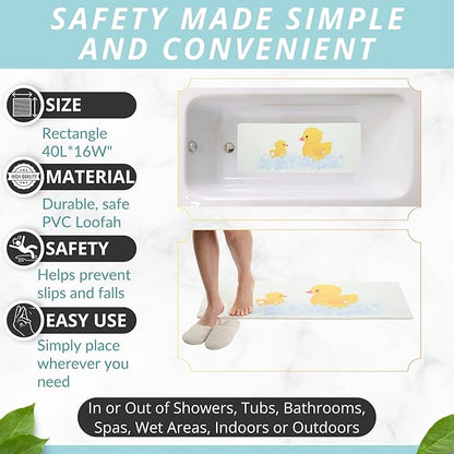 Non Slip Bathtub Mat Shower Mat for Tub - Loofah Bath Mats for Bathroom - 40x16 Bathtub Floor Mat - Textured Anti Slip Bath Mat Without Suction Cups - Secure Mat for Wet Areas (40x16 Duck)