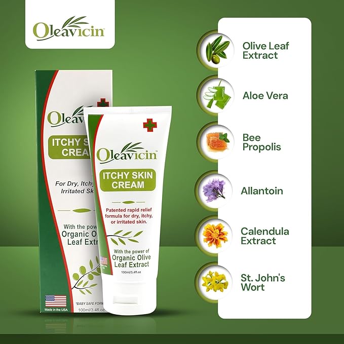 Oleavicin Extra Strength Anti-Itch Cream (2 Pack) for Dry, Itchy Skin Relief – Natural Fungal & Rash Treatment with Olive Leaf Extract – Fast-Acting, Long-Lasting Itch Relief
