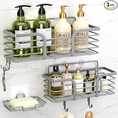 Yougai Shower Caddy 3 Pack, Adhesive Shower Shelf Organizer Rack, Rustproof Stainless Steel Bathroom Organizers and Storage, Large Capacity Wall Mounted No Drilling Bathroom Accessories