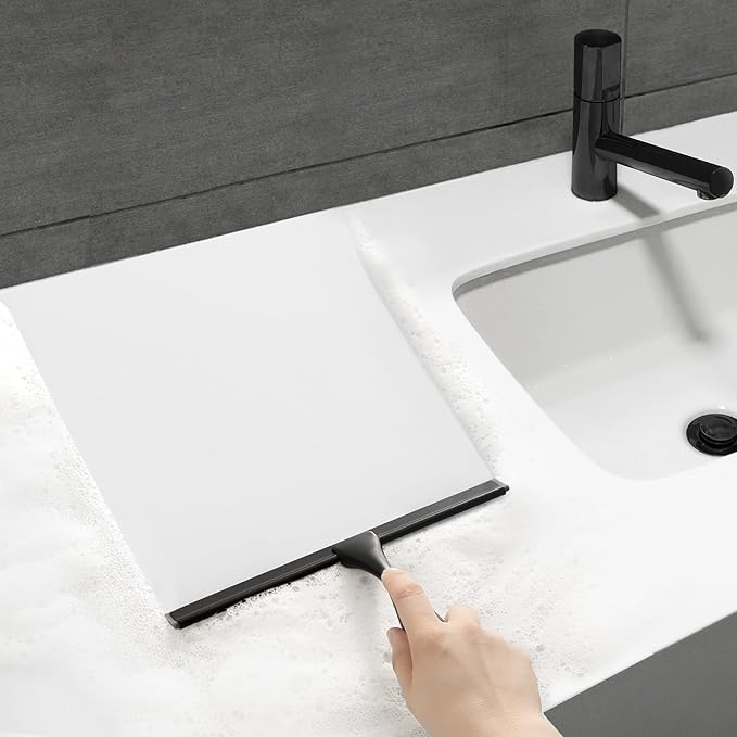 HIWARE All-Purpose Shower Squeegee for Shower Doors, Bathroom, Window and Car Glass - Black, Stainless Steel, 14 Inches