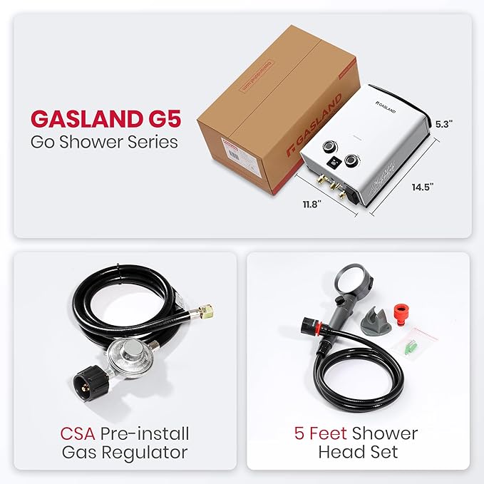 GASLAND 2025 Goshower G5 Portable Propane Water Heater | 1.32 GPM, 34,000 BTU | For Camping, Off-Grid | Digital Display | Compact