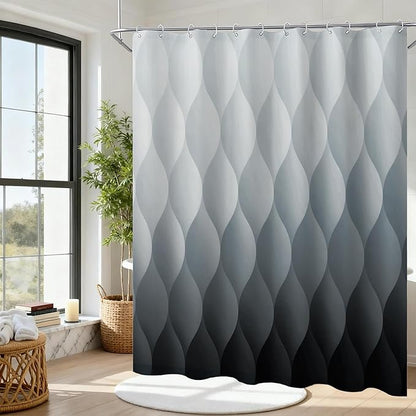 Grey Ombre Shower Curtain, Modern Geometric Shower Curtain Set, Washable Polyester Fabric for Bathroom, Weighted Hem, 72 x 72 inch