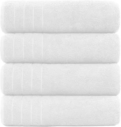 DAN River Extra Large Bath Towels Set of 4, 30 x 60 Inches - 100% Cotton Larger & Lighter Weight Towels for Bathroom - Quicker to Dry, Super Soft & Highly Absorbent Towels for Home, White